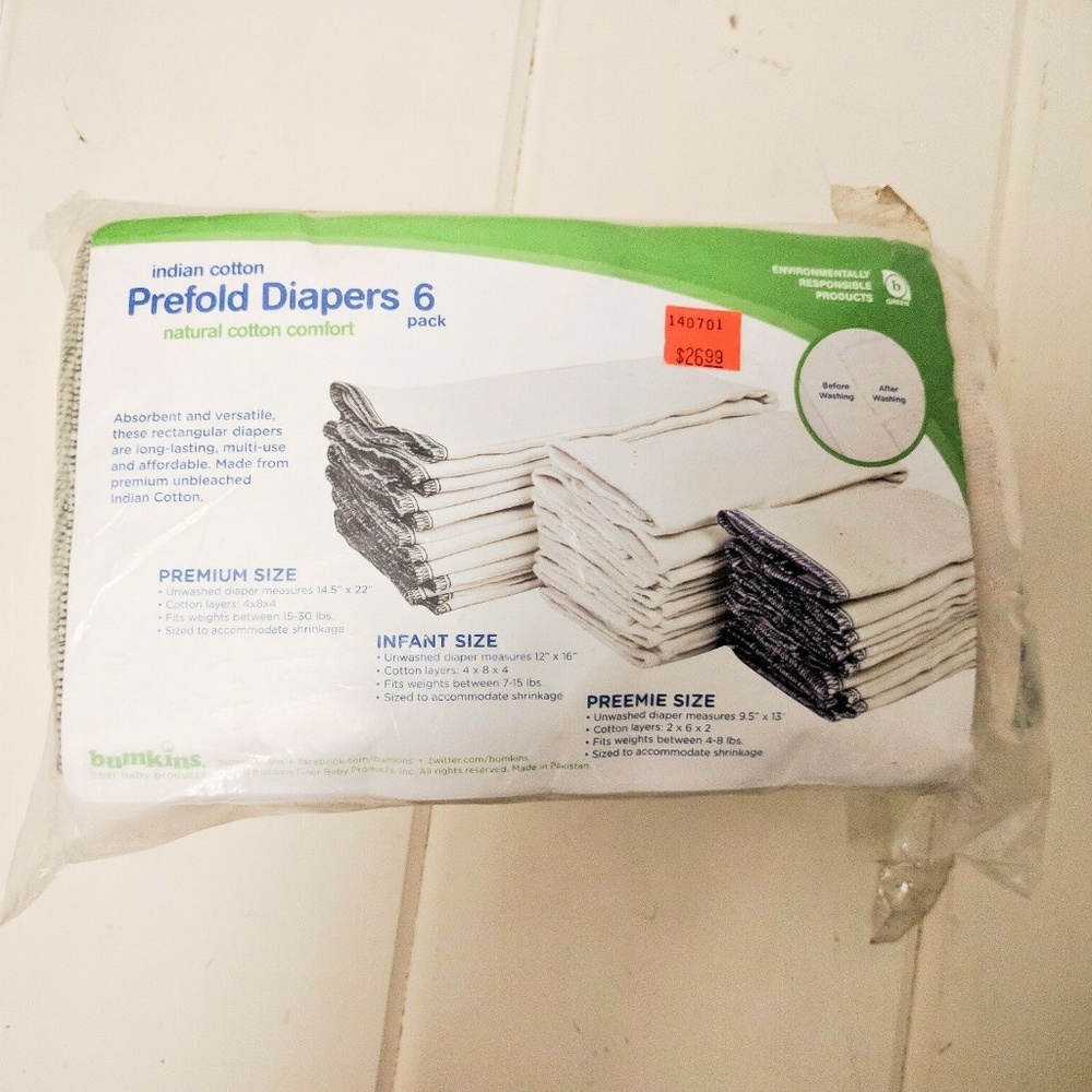 NEW Bumkins Cotton Premium Cloth Diaper Prefolds